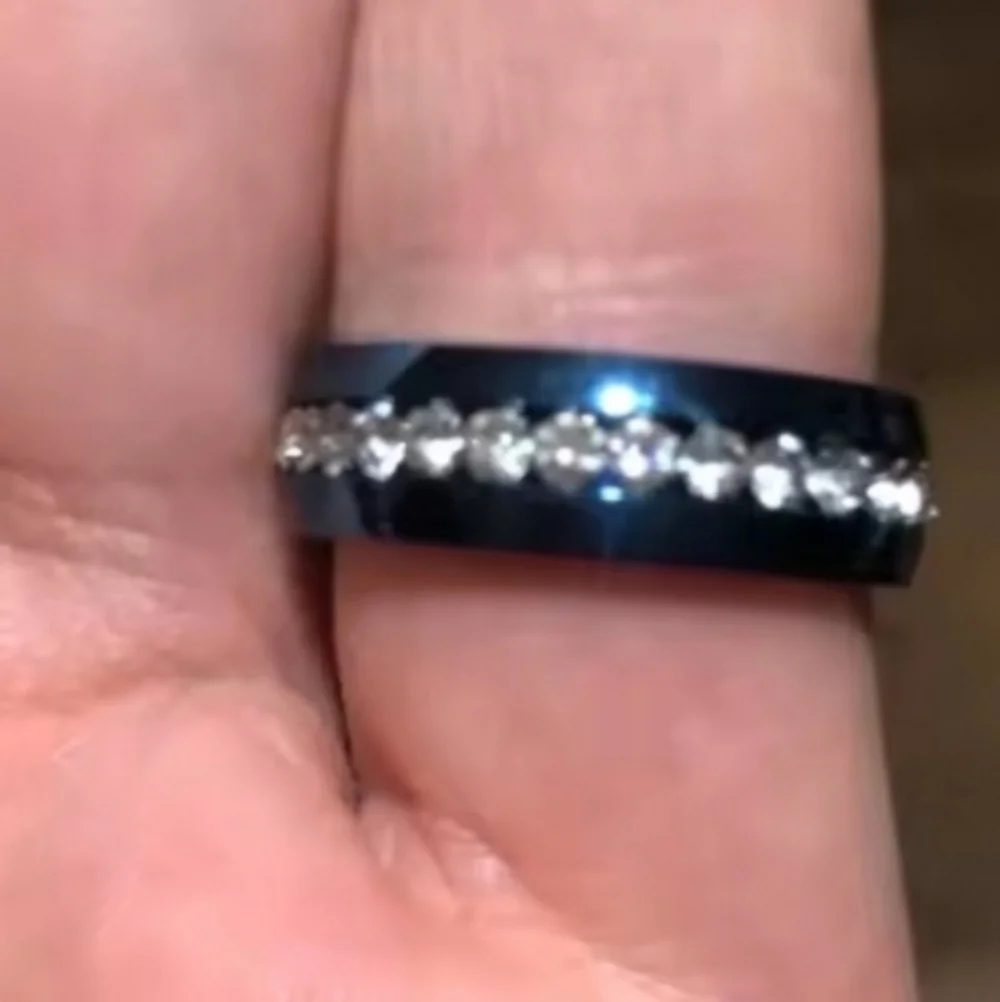 Elegant Stainless  steel Blue Crystal Unisex Ring Sz 8
